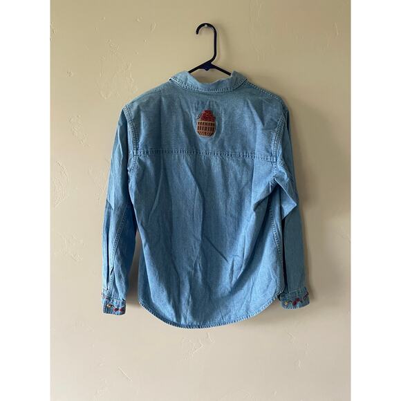 Christopher and Banks Denim Button Down Embroidered Apples in a Basket Shirt - Picture 5 of 7